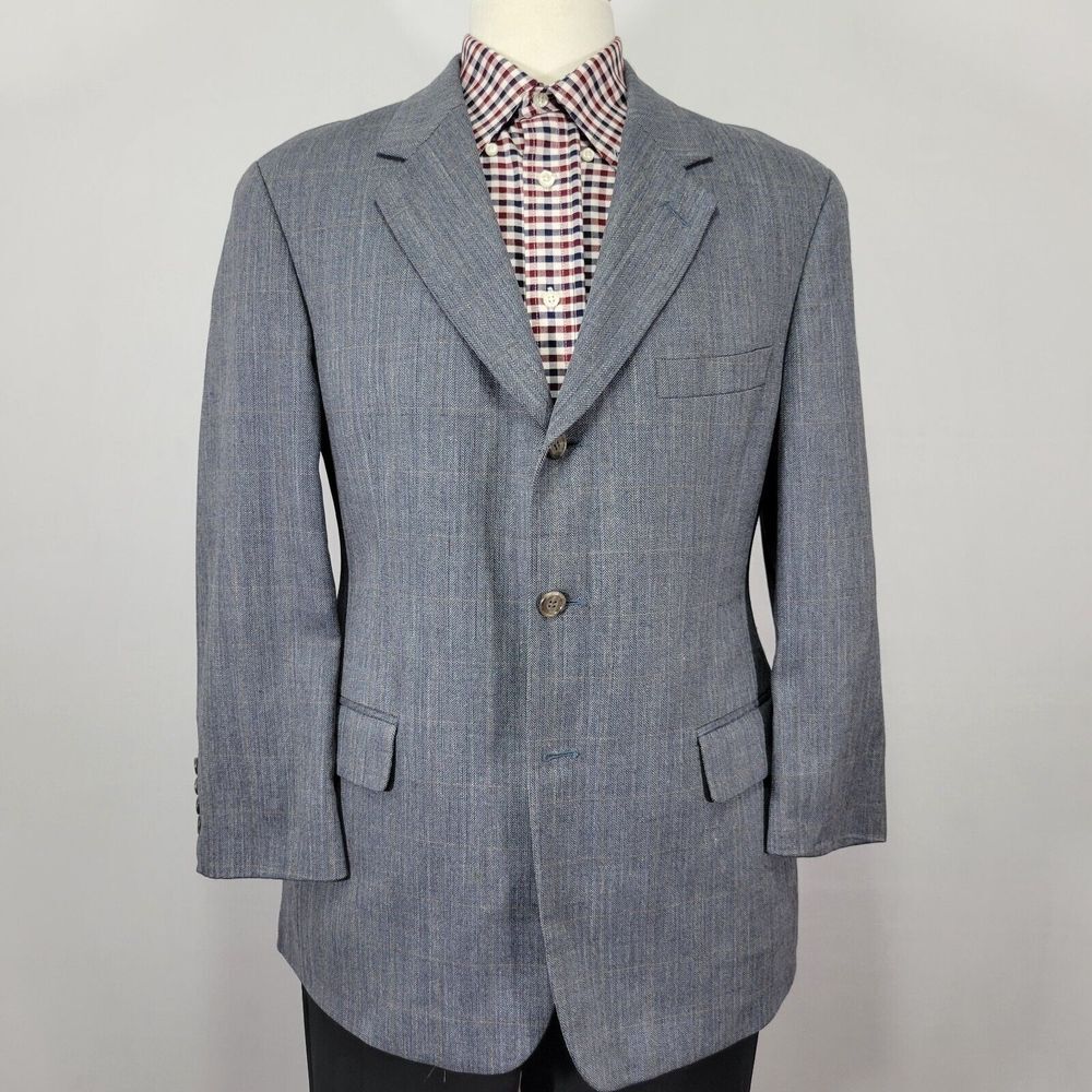 Brooks Brothers Men's Sport Coat Blazer Herringbone Plaid Silk Wool Blue 39S
